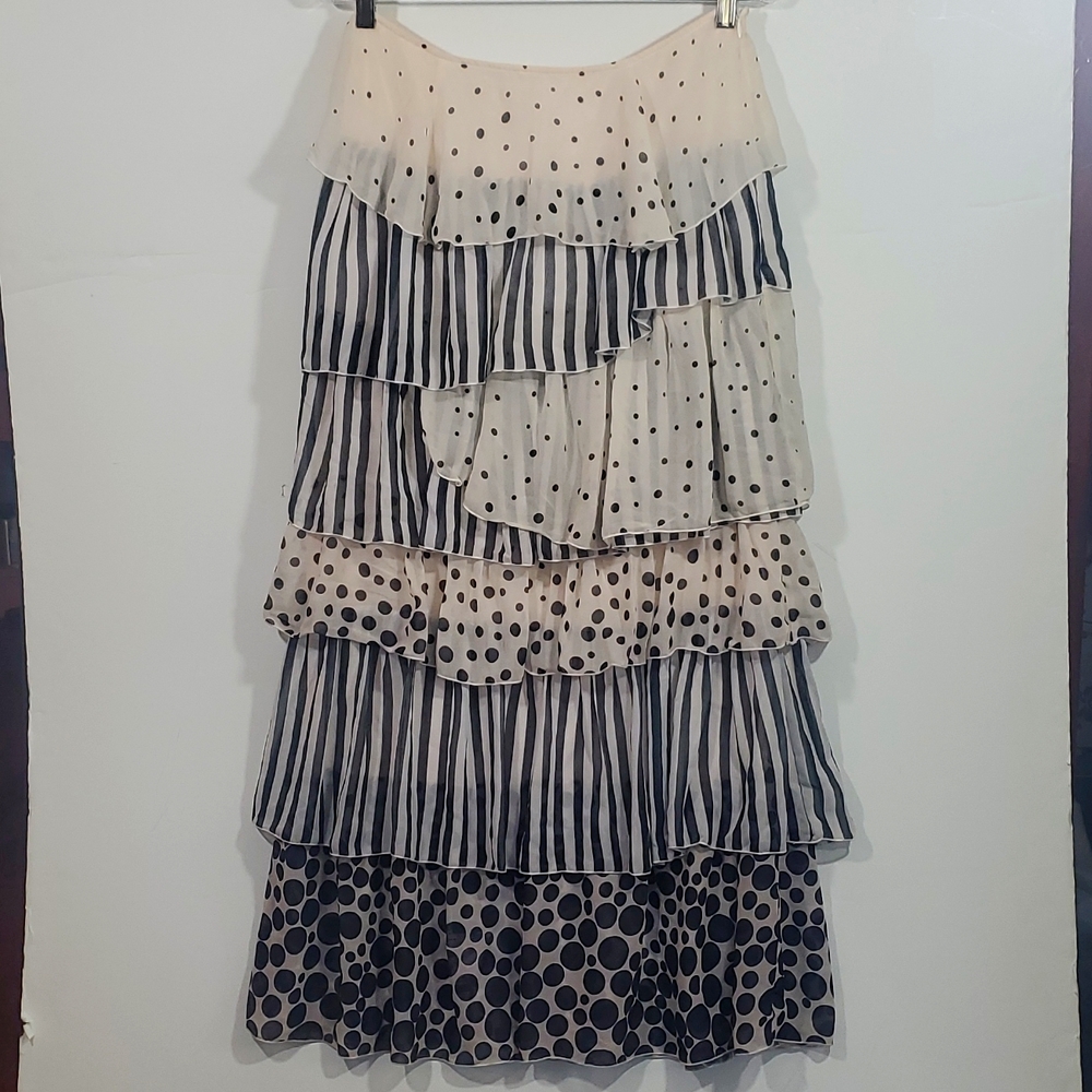 Sharon Tang Size Med Ruffled Tiered Black Ivory Ruffled Skirt